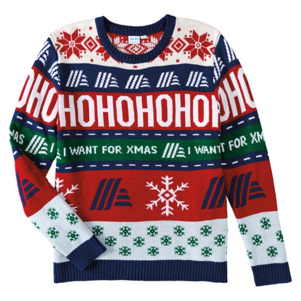 NWT ALDI Gear Holiday Sweater, Unisex, Red HOHOHO